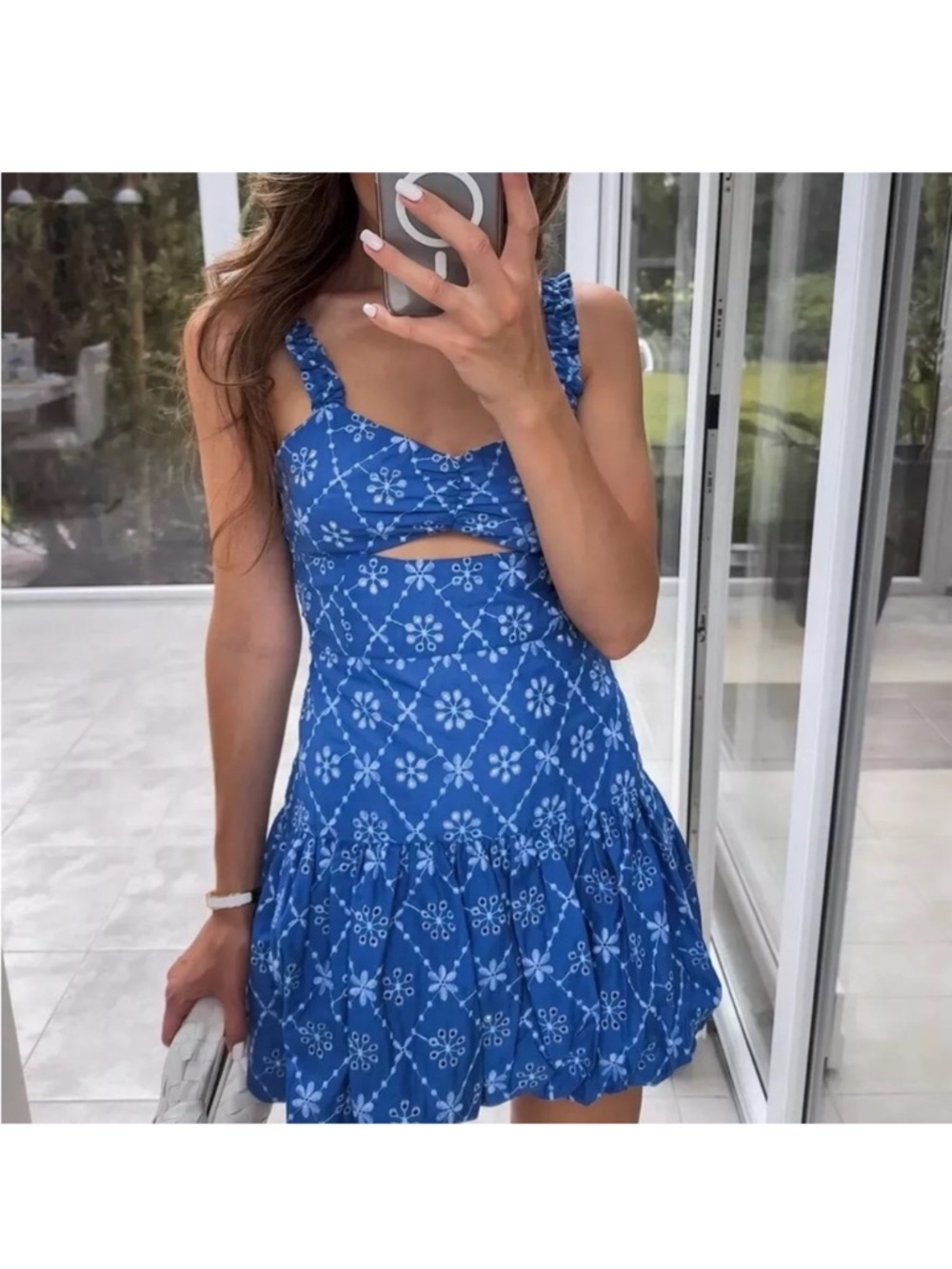 Zara open work embroidered cotton, mini dress